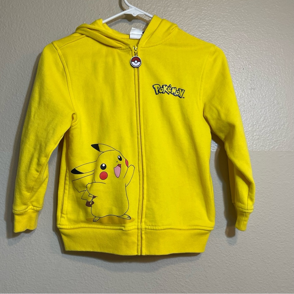 Pokemon Sweatshirt Small Yellow Ears Hoodie Logo Graphic Print Pokeball Full Zip